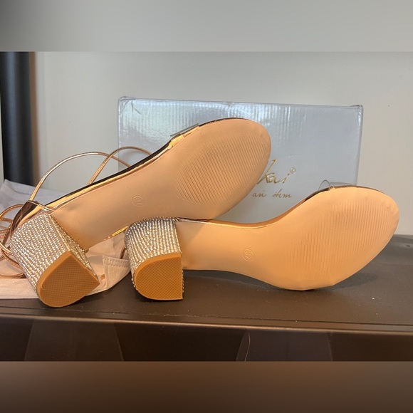 Lala Ikai Golden  Strappy Open
Toe Rhinestone Block Heels
Party Shoe - Picture 7 of 8